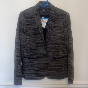 Premise suit jacket. NWT. Black/Grey/White with cute dark blue pocket accents.